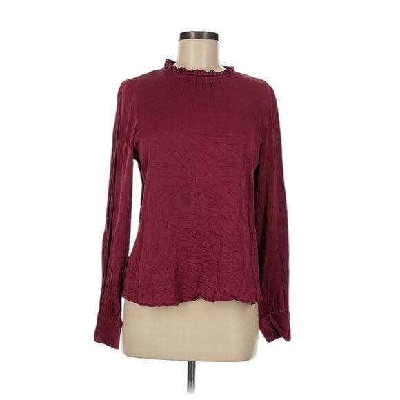 Rachel Parcell Womens Blouse Small Burgundy Ruffle Career Viscose Mockneck - Picture 2 of 9